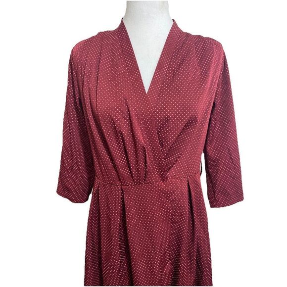 Elisabetta Franchi Dress Burgundy Wrap Polka Dots Size 44 Missing Belt - Picture 2 of 13